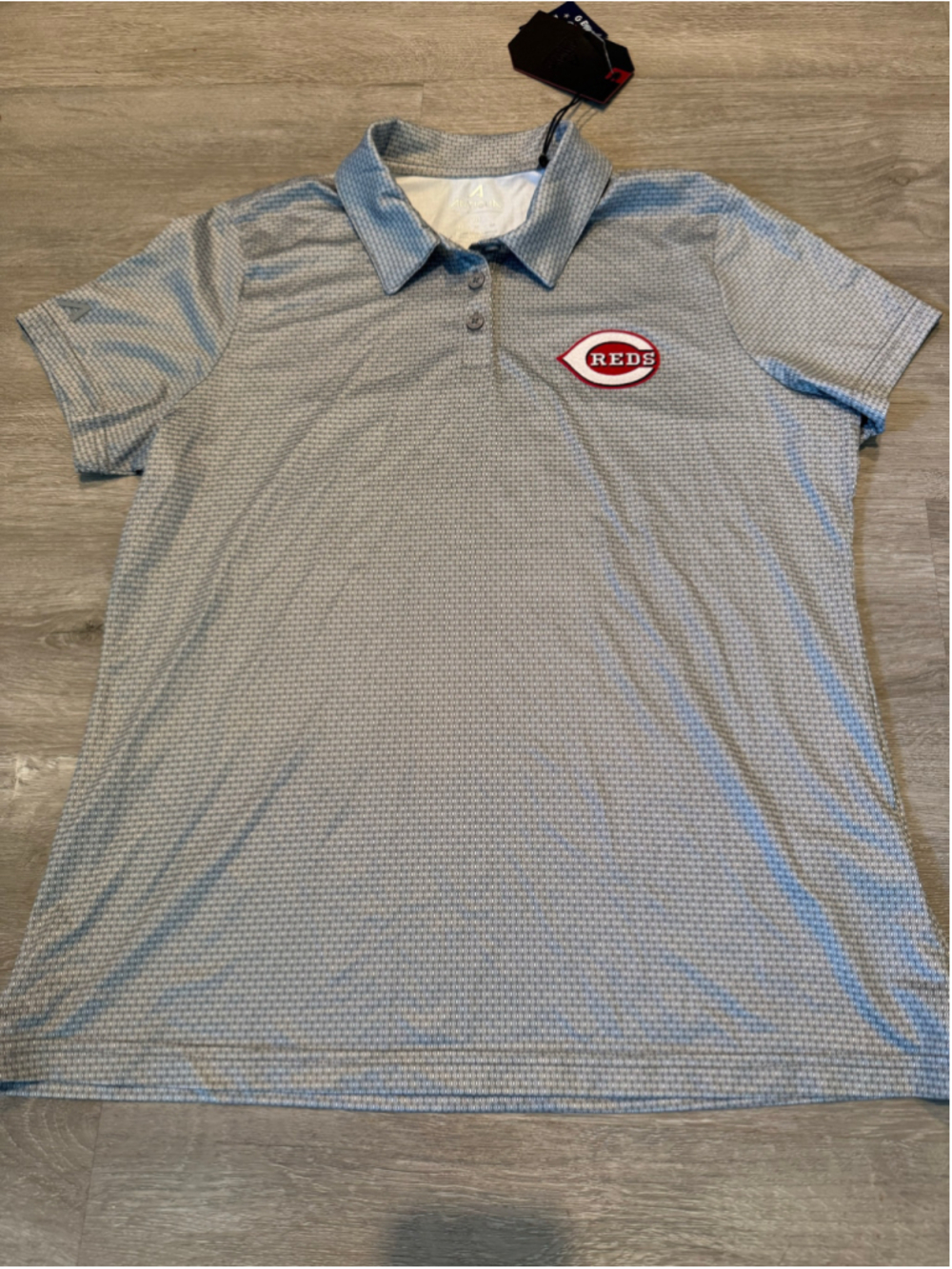 Women's Antigua Cincinnati Reds Polo Shirt Size M Grey White